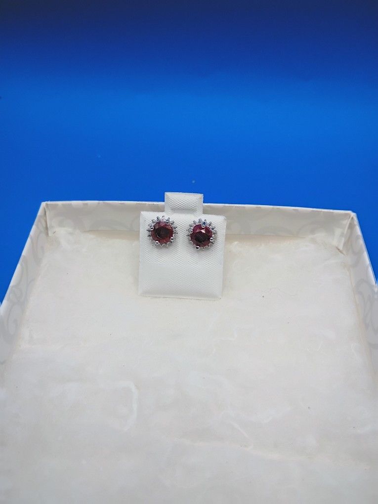 Ruby Diamond Earrings 925 Silver