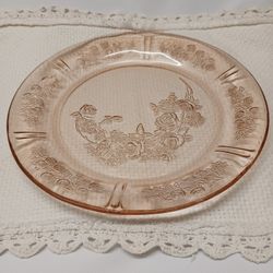 PINK DINNER PLATE,  ROSES IN THE CENTER AND AROUND THE EDGES,  SHARON IS THE PATTERN NAME 