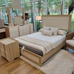 Bedroom Set Wood New Led Ligbts Wood Bed Dresser Mirror Nightstand