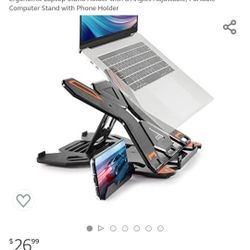 AMERIERGO Laptop Stand Riser- Adjustable Laptop Riser for Desk, Ergonomic Laptop Stand Holder with 8 Angles Adjustable, Portable Computer Stand with P