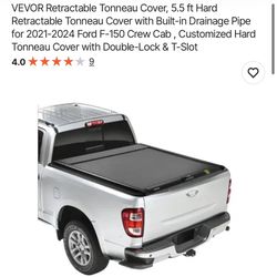 Retractable Tonneau Cover, 5.5 ft Hard Retractable Tonneau Cover with Built-in Drainage Pipe for 2021-2024 Ford F-150 Crew Cab, Customized Hard Tonnea