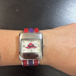 Alberto Fioro Red & Silver Toned Cuff Band Wristwatch Untested As Is