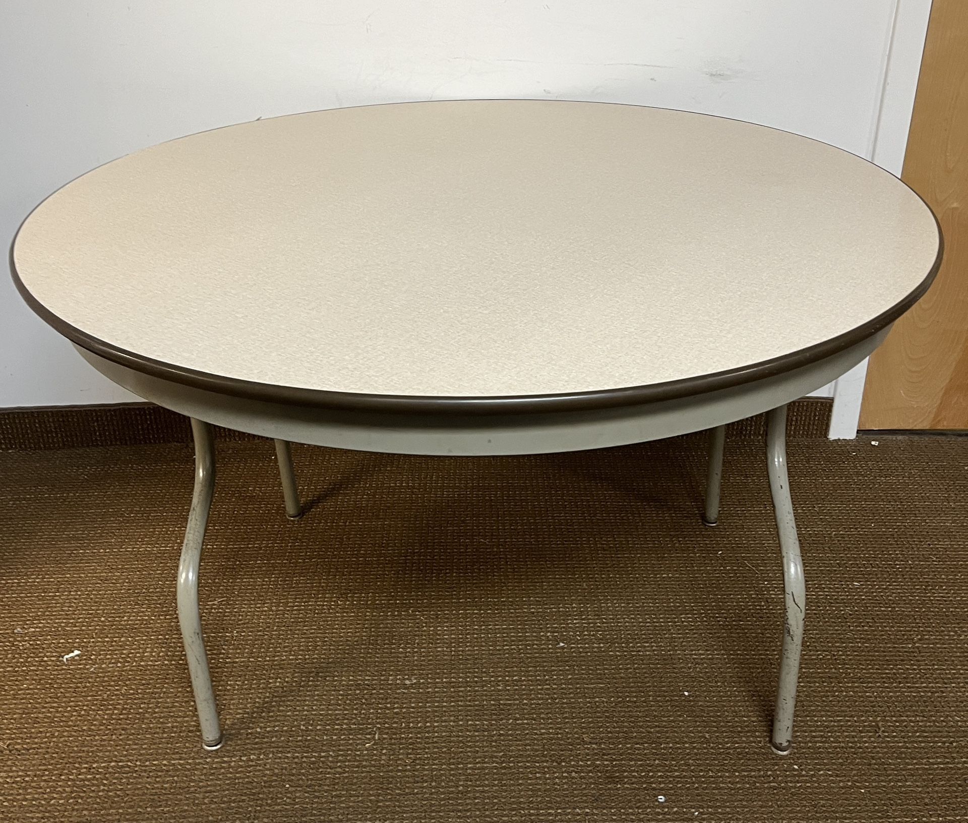 Midwest 48” Round Folding Table. Formica Top with Metal Legs. Beige. Banquet Table