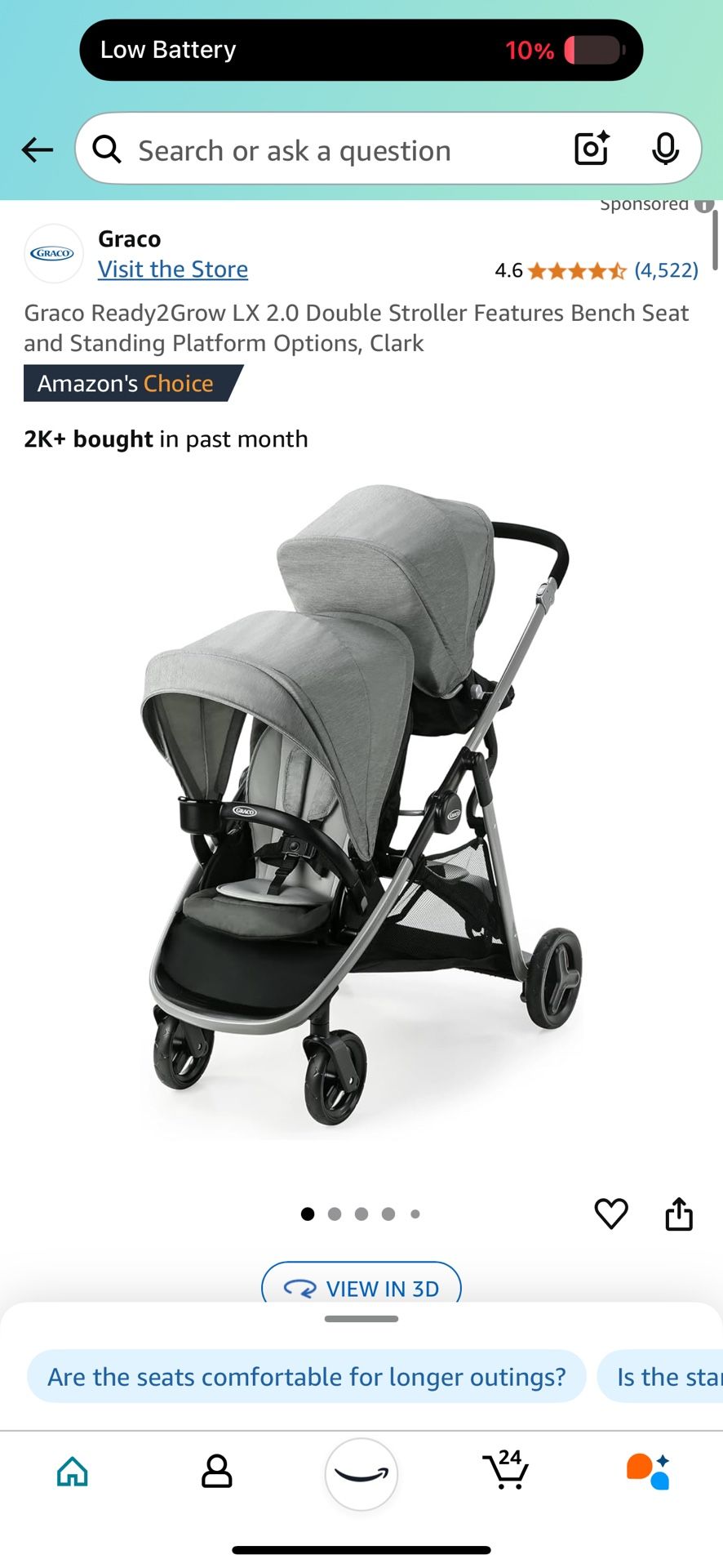 Graco Ready2Grow LX 2.0 Double Stroller Features Bench Seat and Standing Platform Options, Clark