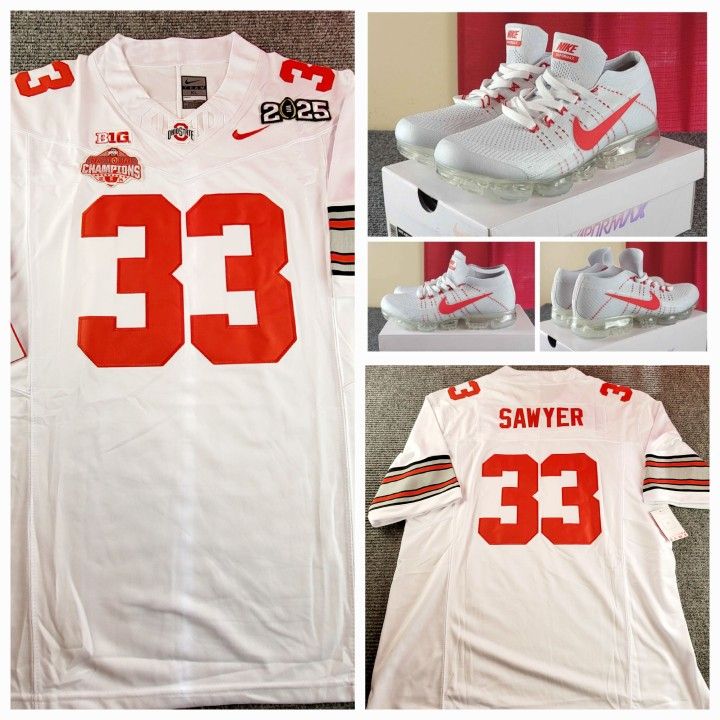 Ohio state Buckeyes Sawyer white jersey mend size 11 vapormax flyknit shoes