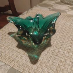 Emerald Green Glass Candy Dish
