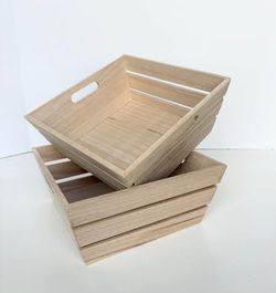 Set of Two 8” Square Unfinished Wood Small Crate-Like Storage Boxes
