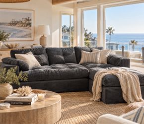 Modular Sectional Sofa, 102" L-Shaped Corduroy Couch, Set of Soft Upholstered Cloud Couch with Ottoman