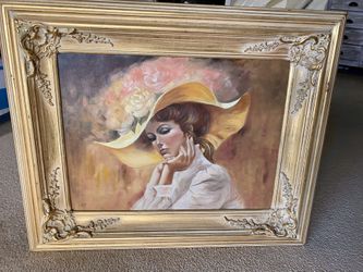 Large Vintage Signed Oil Painting With Gold Frame 33” X27”