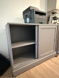 Gray Sliding Door Storage Cabinet / Credenza – Modern Office Console