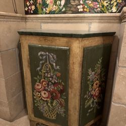 Voglauer Style Vintage Hand Painted Floral Design Wood Cabinet