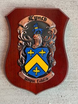 Authentic vintage Lynch Family Coat of Arms handcrafted by Heraldic Artists, Dublin, Ireland.