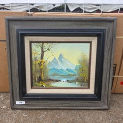 Framed Mountain Landscape Oil Painting