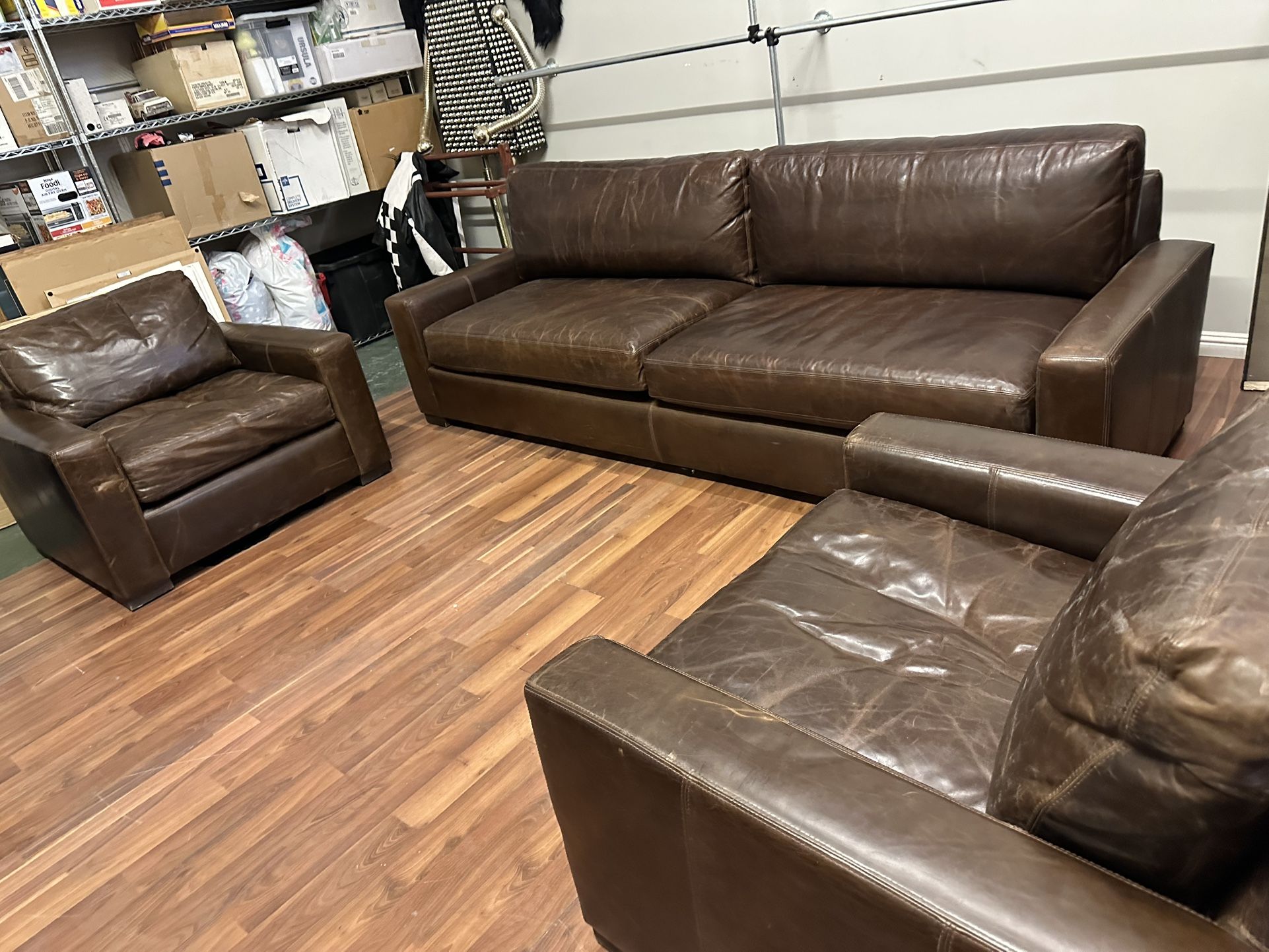 3 Piece leather Restoration Hardware Living Room Set