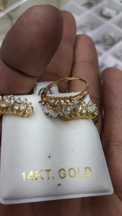 14k gold diamond ring & earrings 3 ct diamonds total