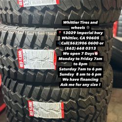 SET OF NEW TIRES, 35X12.50R20 RED FLAME MT , INCLUDING MOUNTING AND BALANCING. ASK ME FOR ANY SIZE OR BRAND, LLANTAS NUEVAS