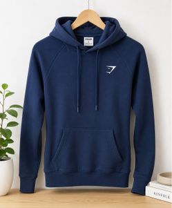 Gymshark XS Navy Blue Pullover Hoodie Logo Kangaroo Pocket Athletic Sweatshirt