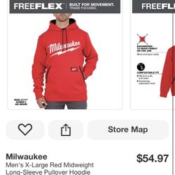New Milwaukee Men's X-Large Red Midweight Long-Sleeve Pullover Hoodie