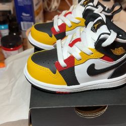 Custom Jordan Retro 1s (Black/Yellow/Red) Kids 5c
