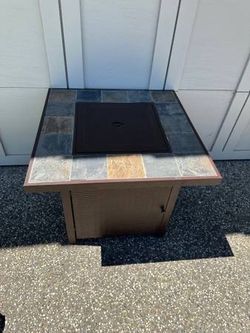 30 inch Propane Outdoor Fire Pit Table Stone Top Metal Base Patio Furniture