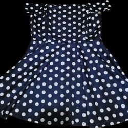 2XL Blue And White Polka Dotted DRESS