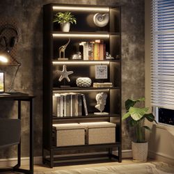 Assembled black 70.8” Bookcase, Large Bookshelf Organizer with 5-Tier Storage Shelves