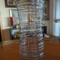 Large Clear Glass Ribbed Vase 