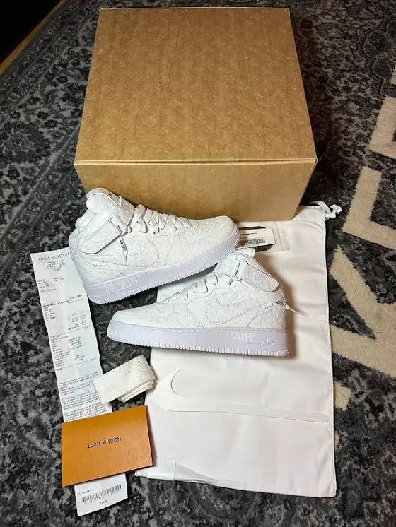 LOUIS VUITTON X NIKE AIRFORCE 1 MID “TRIPLE WHITE” for Sale in