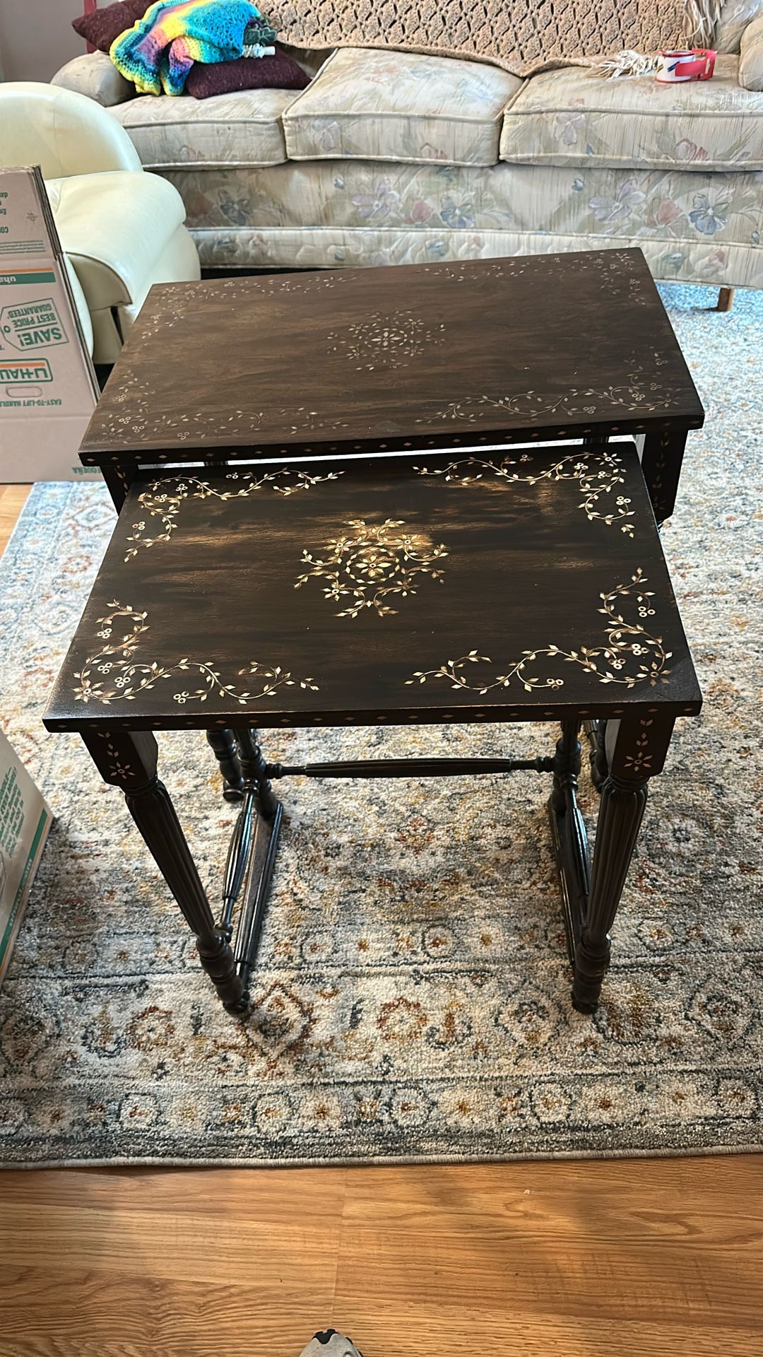 2 Wooden Nesting Tables With Inlay