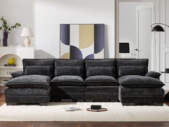 110*55 Modern Modular U-shaped Sectional Sofa with Waist Pillows,6 Seat Upholstered Symmetrical Indoor Furniture,Comfy Chenille Cloud Couch Set with C