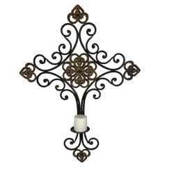 Large Decorative Iron Wall Cross Sconce Candle Holder 34" Tall