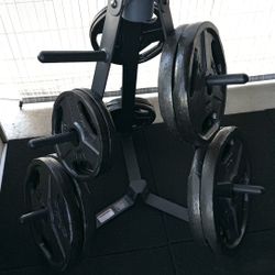 260 Lbs Olympic Weights Set + Weight Holder