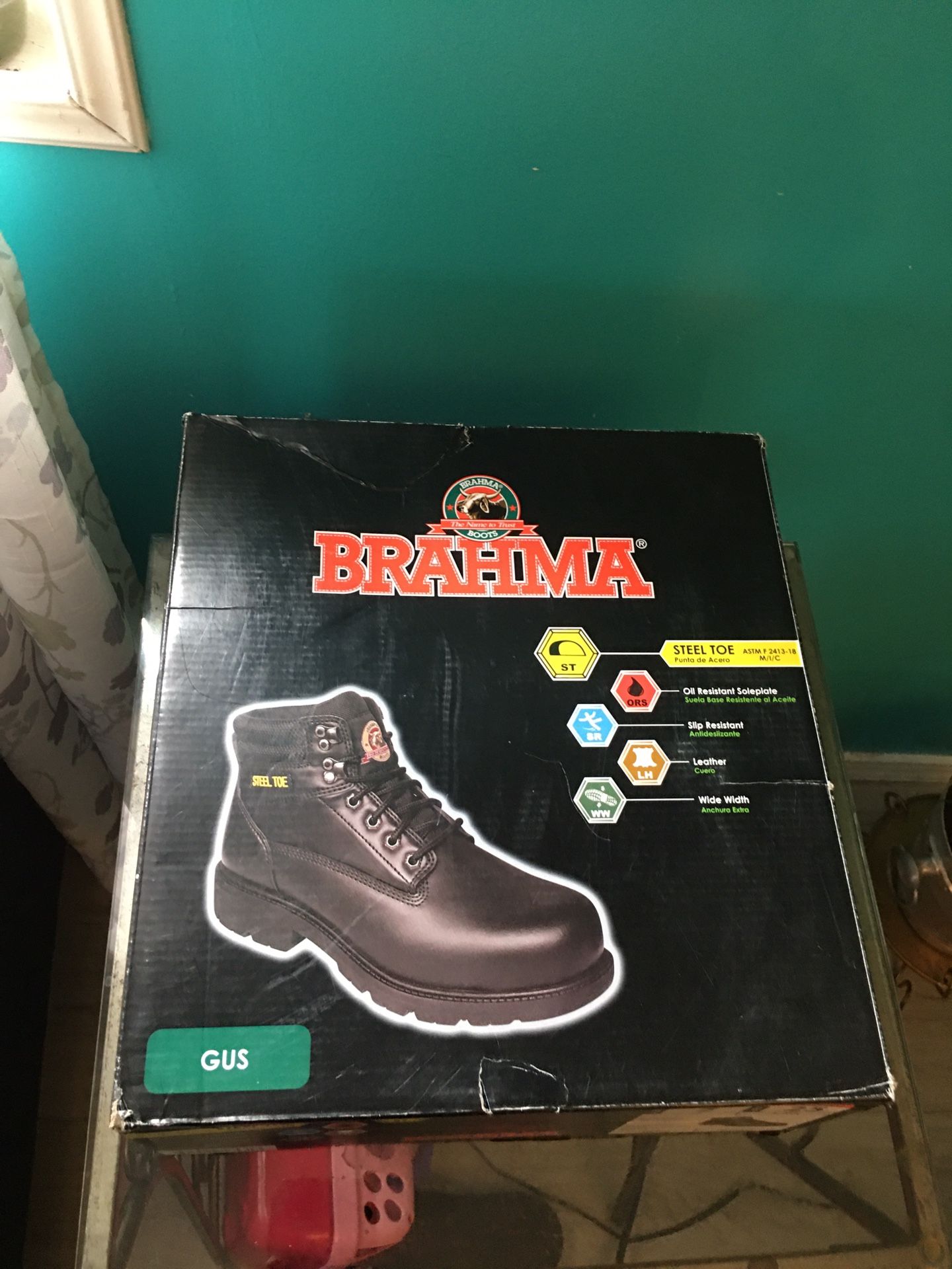 Brahma Men's Wide Width Gus 6" Black Steel Toe Work Boot Size 7