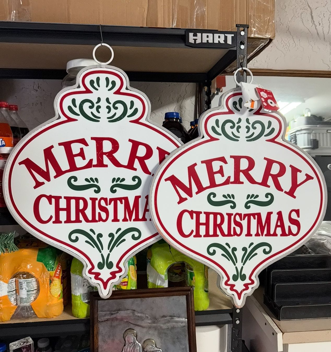 2 New Big Metal Christmas Home Decorations With LED Light, Indoor or Outdoor, Size 25” X 21”