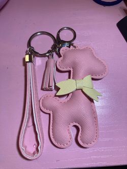 Pink Leather giraffe Keychain with Tassel