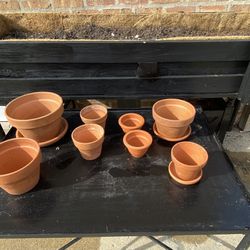 8 Terracotta Pots With 3 Saucers Small Medium Sizes Excellent Condition