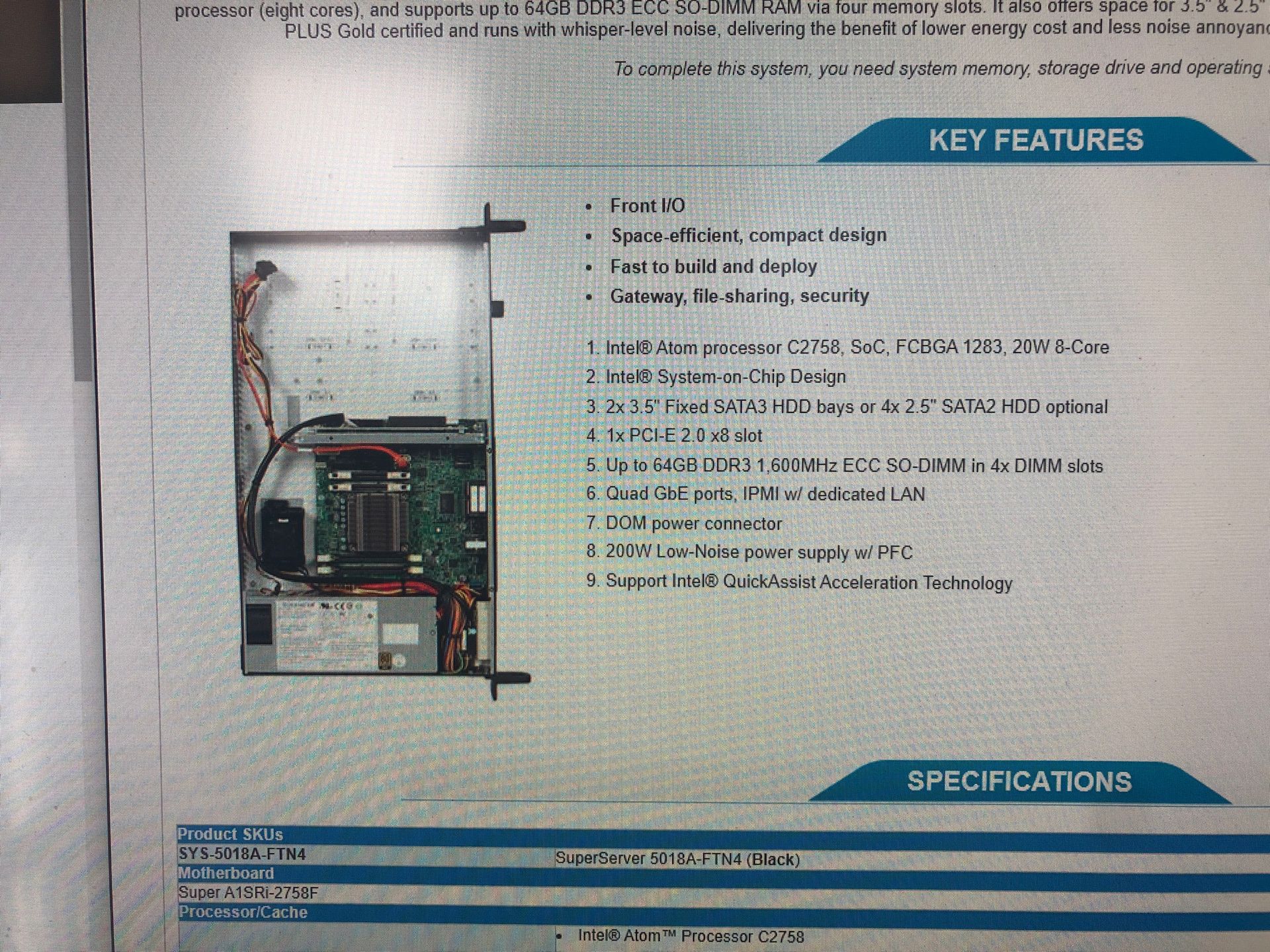 Supermicro SYS5018AFTN4 / 128GB SSD / 8GB DDR3 for Sale in Seattle