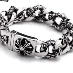 Chrome Bracelet Hearts/Cross Designer Kith Noah Vetements Silver 