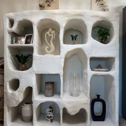 Handmade Sculptural Bookshelf / Display Shelf – White Plaster