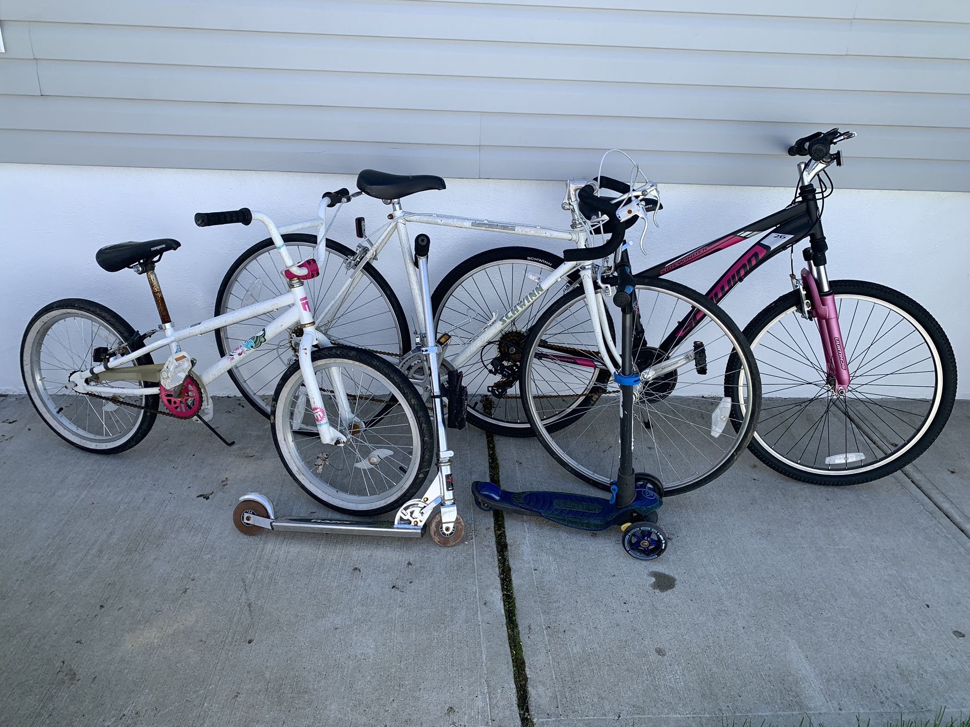 $75 for all Bikes and scooters Vintage Schwinn Roadbike, mounain bike, kids bike & scooters $75 all !! 