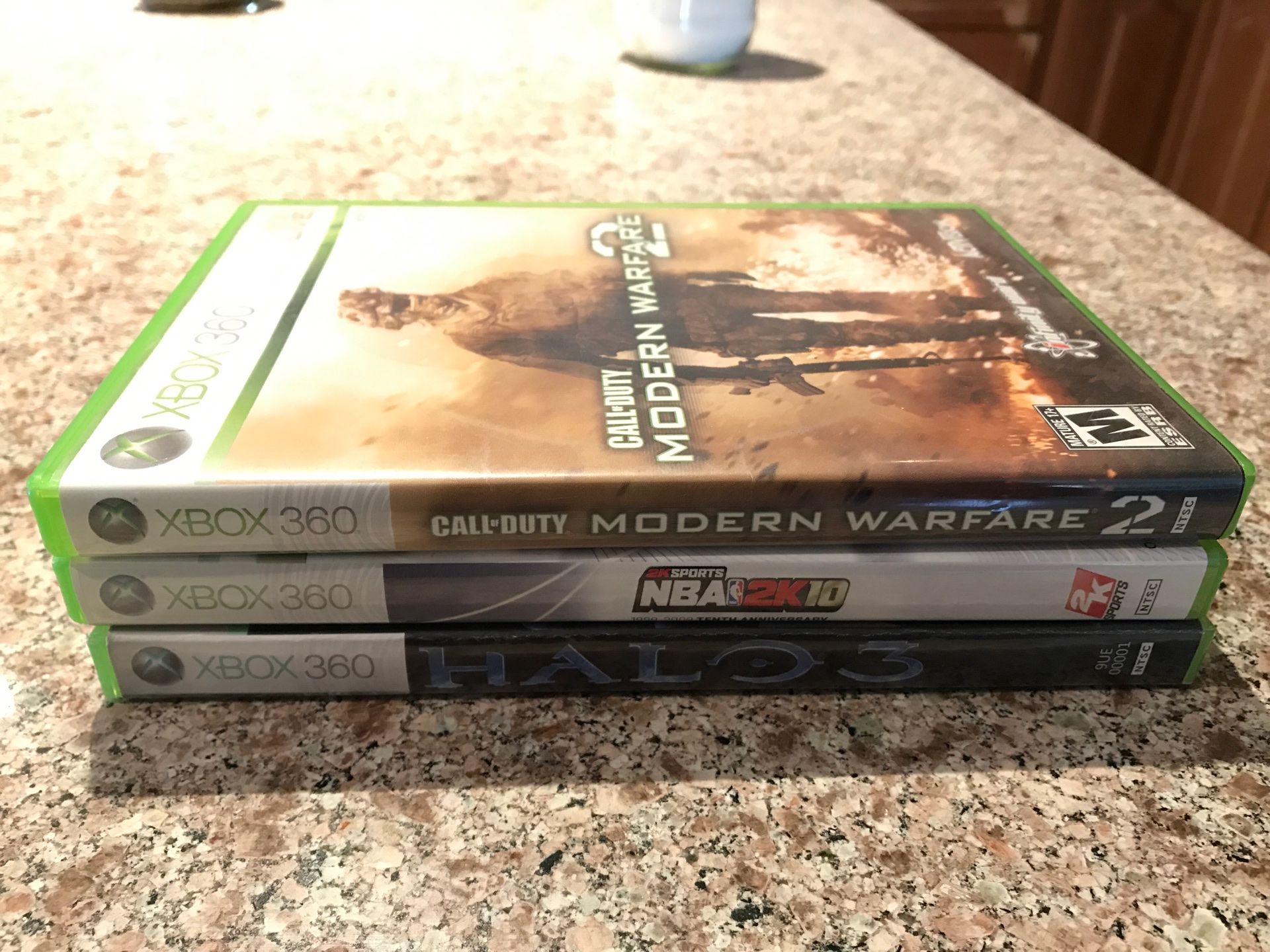 Xbox 360 games : CoD:MW2 , Halo 3 , NBA 2k10