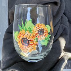 Wine Glass With Two Sunflowers 