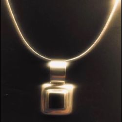 Beautiful Vintage Sterling Silver 17 - Herring Bone Necklace Made In Italy & Black Onyx Pendant-Heavy