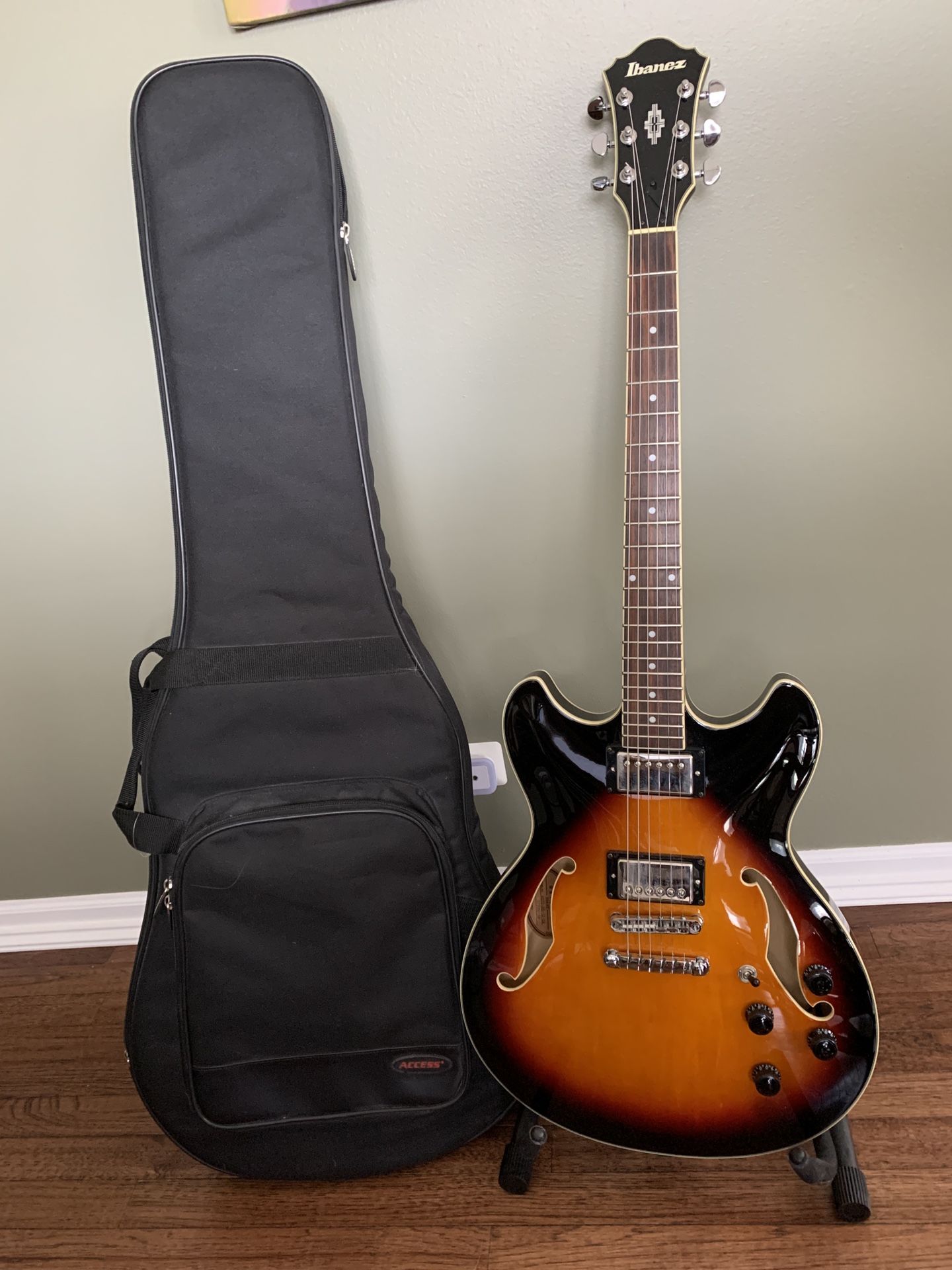 Ibanez AS73 with Seymour Duncan JB/Seth Lover pickups, bag