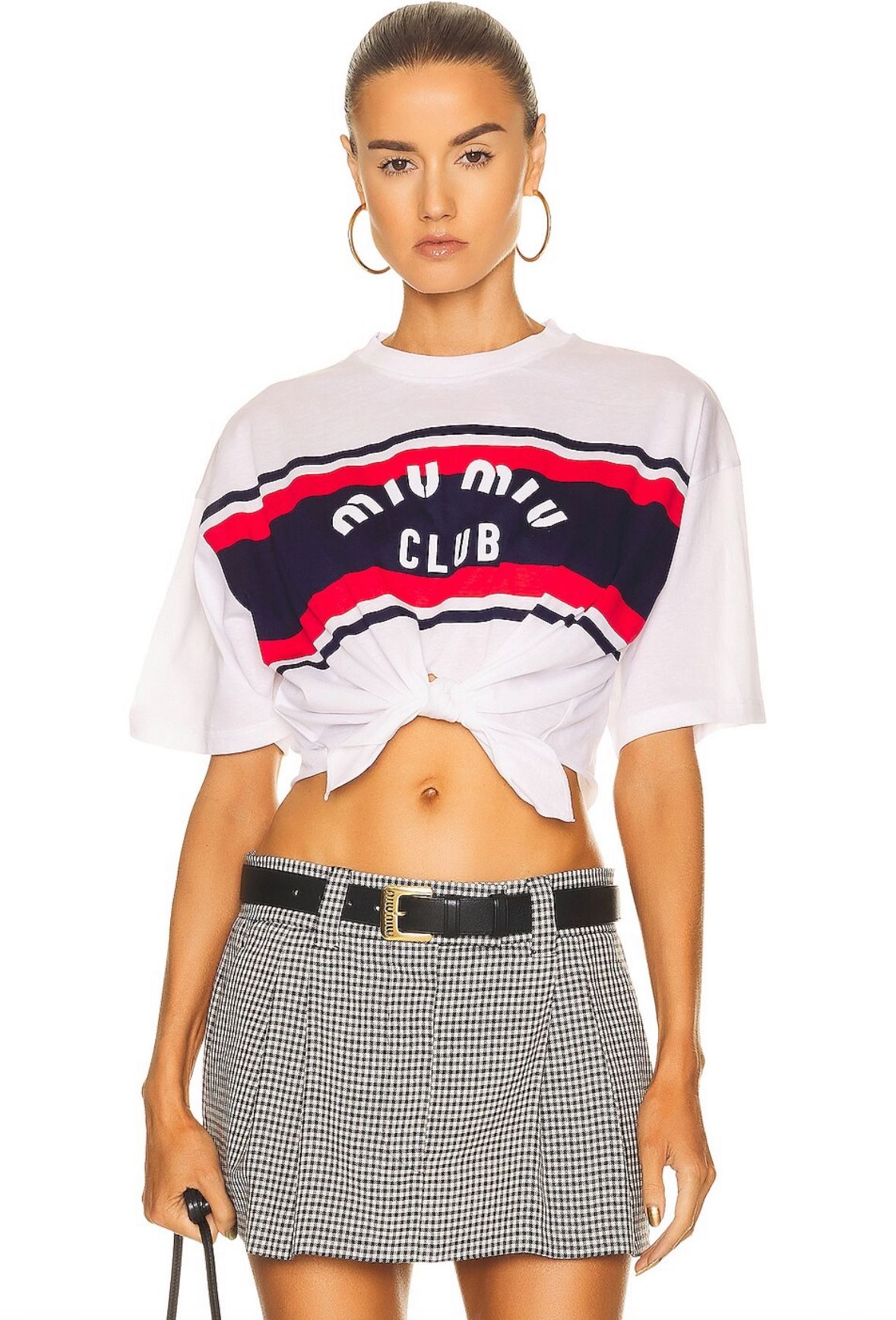 MIU MIU White Club Jersey Logo T-Shirt Cropped Top Cotton Size L Pre-Owned