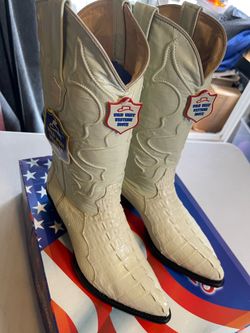 Size 10 Cowboy Boots Caiman & Ostrich Leather J-Toe White