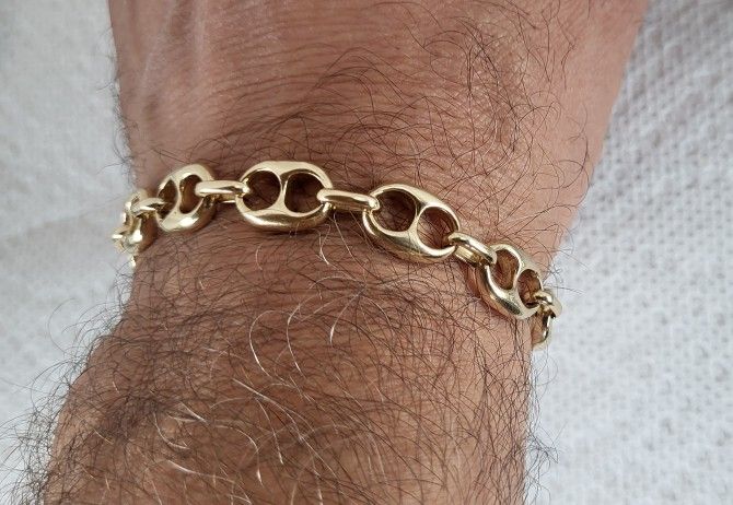 14k Solid Gold Rare Gucci Bean Coffee Link  Stylish Italy Made Bracelet 