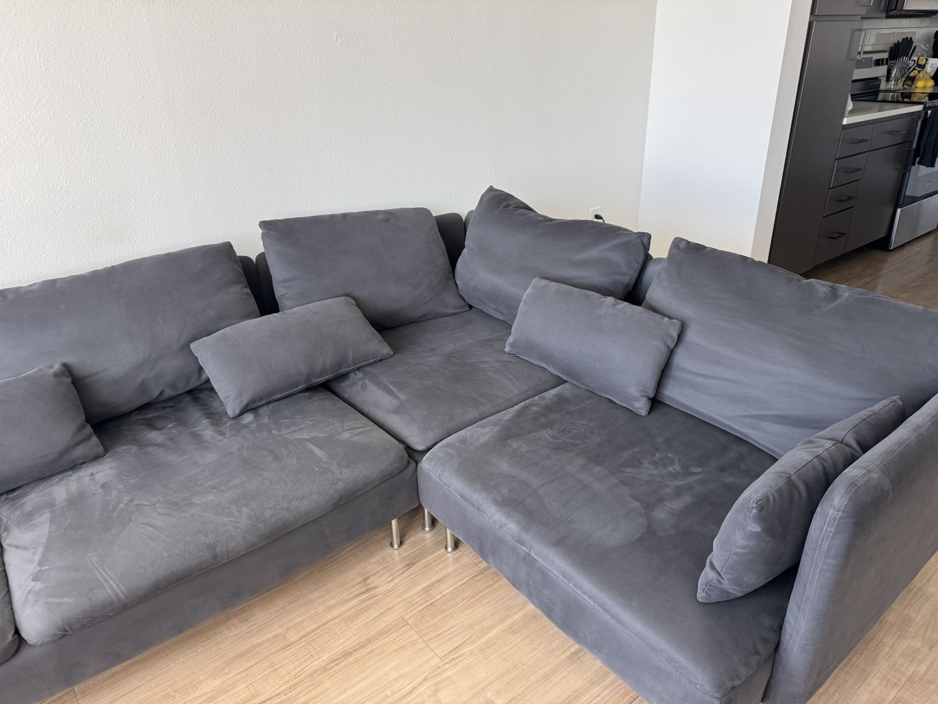 Modern Dark Gray Sectional Couch + Armchair (Can Sell Separately)