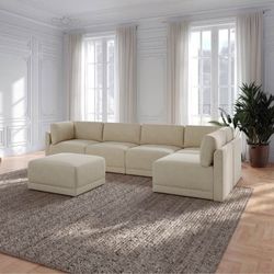 Thomasville Fallon 6-Piece Modular Sectional with Ottoman – Beige/Cream – $1,699 Retail Delivery