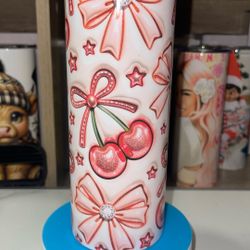 20oz Pink Bows And Cherry Tumbler